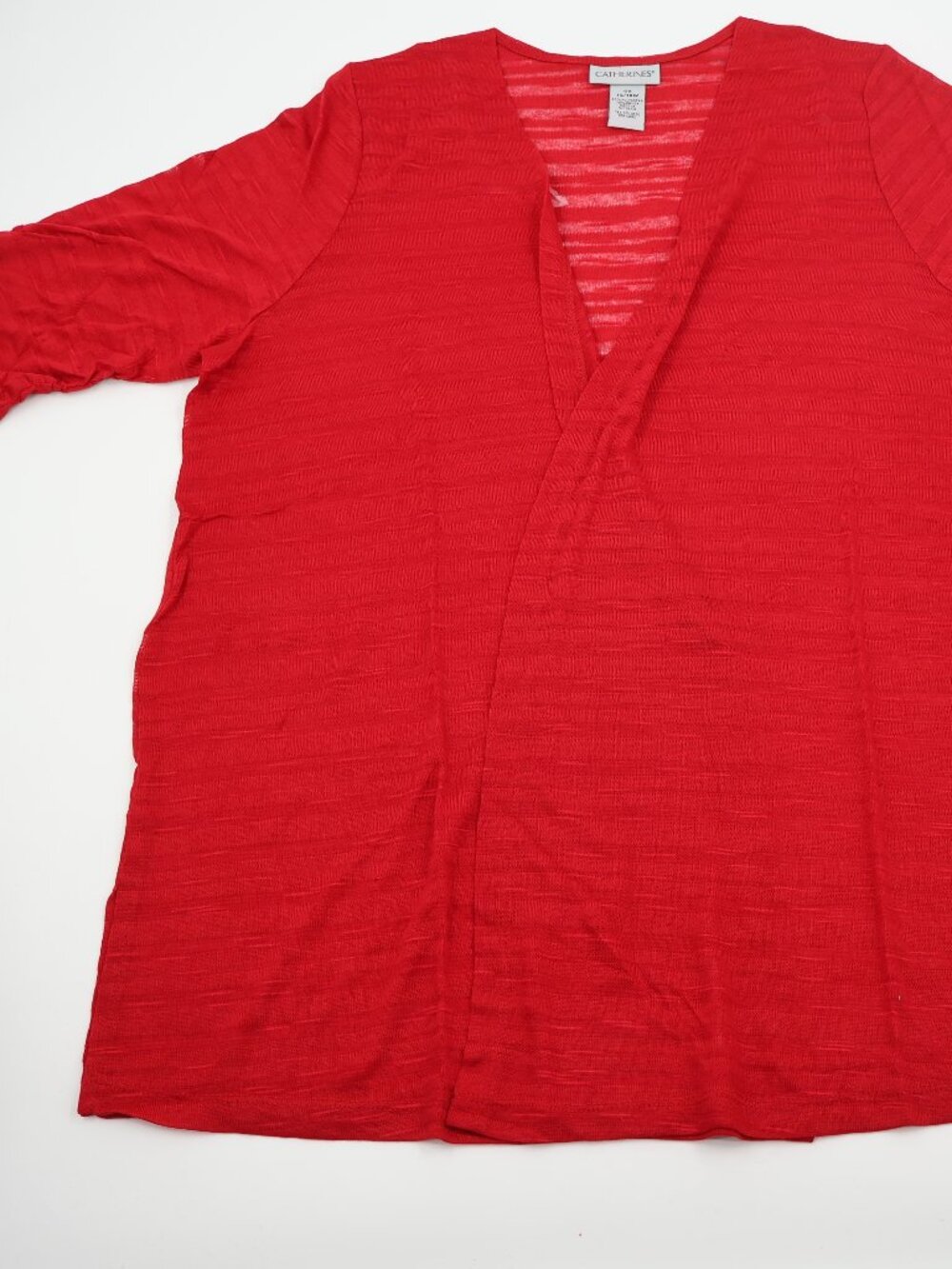 Catherines Tunic Top Women 0X 14/16W Red Slub Knit Surplice 3/4 Sleeve Side Slit